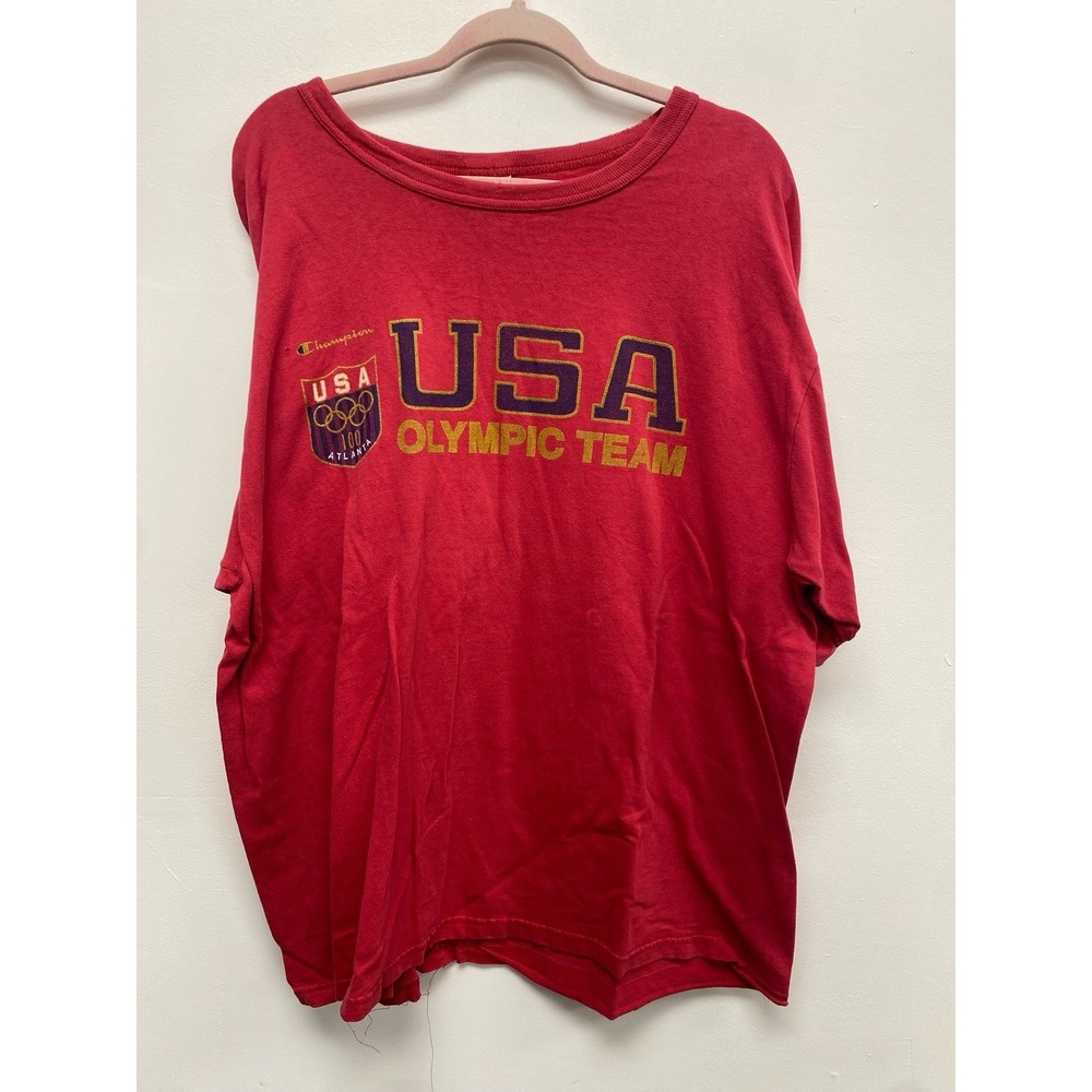 Vintage 90s Champion USA Olympic‎ Team Logo Red T-Shirt 1996 Atlanta XL